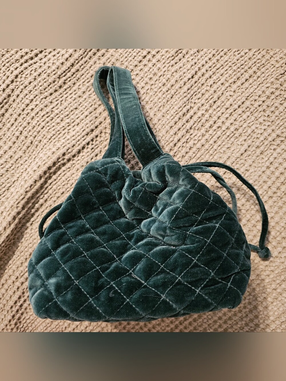 Y2K Gap Quilted Velvet Drawstring Tote Bag - Dark Green